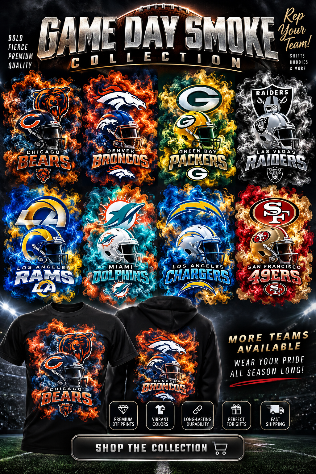 Game Day Helmet Smoke Football Shirts | Team-Inspired Fan Tees