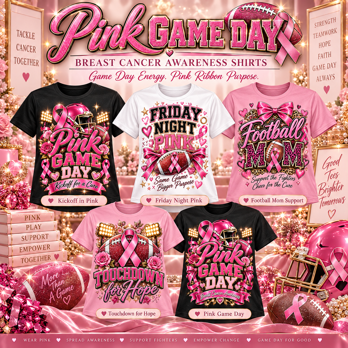 Pink Game Day Breast Cancer Awareness Shirts